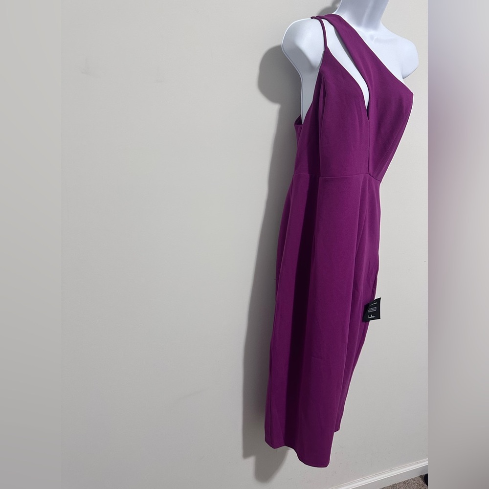 Lulu's Vibrant Purple Flirtatious Features Purple One-Shoulder Midi Dress - Picture 3 of 11